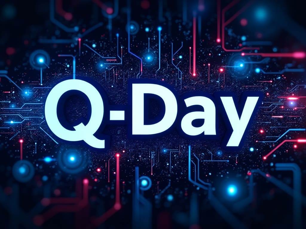Black tech background with Q-Day written in white on top of background.